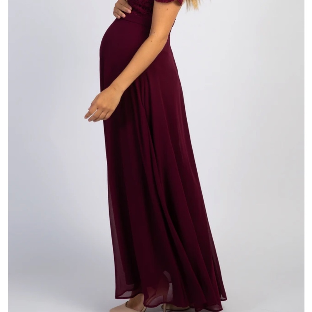 Burgundy Crochet Top Open Back Maternity Gown